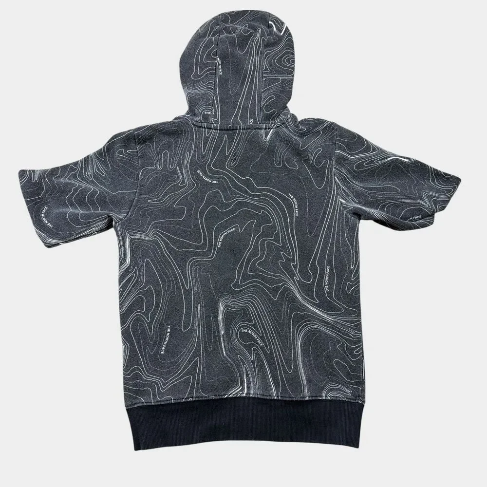 The North Face Boys Hoodie Small 7/8 Gray Topo Map Print Pullover Sweatshirt TNF